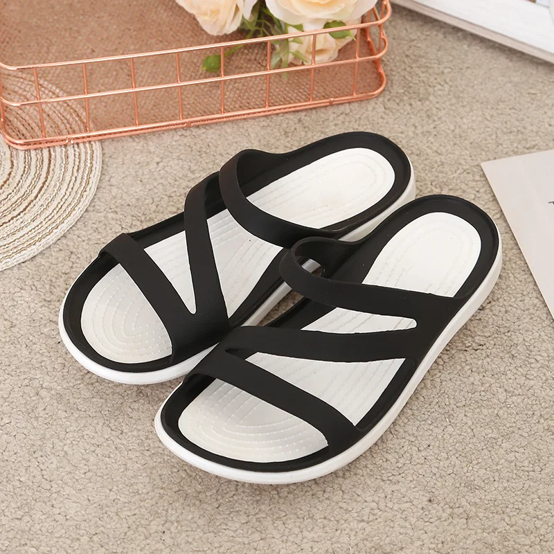 Women Summer Slippers Platform Flat Low Heel Peep Sandals Toe Black Slides Casual Beach Outdoot Female Ladies Jelly Shoes