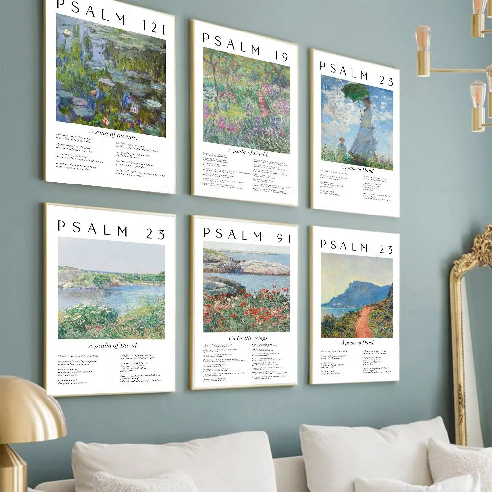 Scripture Psalm Collection Monet Van Gogh Famous Watercolor Painting Print Bible Verse Canvas Poster Christian Home Wall Decor
