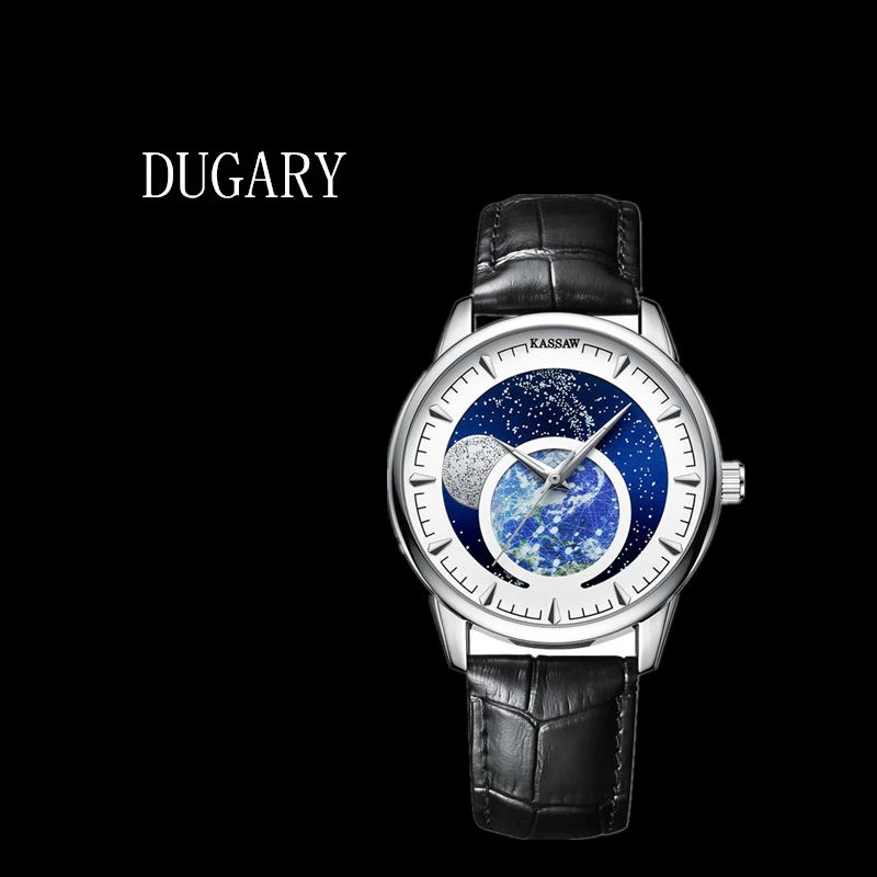 DUGARY Fashion Quartz Watch luminous romantic waterproof 40mm starry sky Wristwatch leather strap Relogio Masculino hardlex