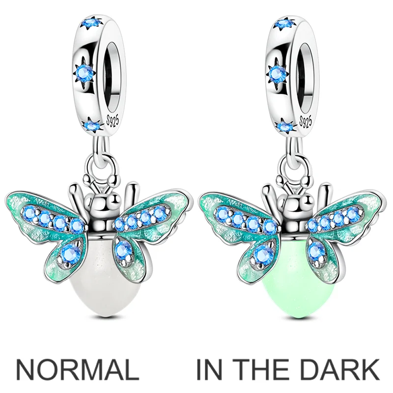 

925 Sterling Silver Charms Bead CZ Zircon Luminous Glowworm Dangle Fit Original Bracelet DIY Women Jewelry