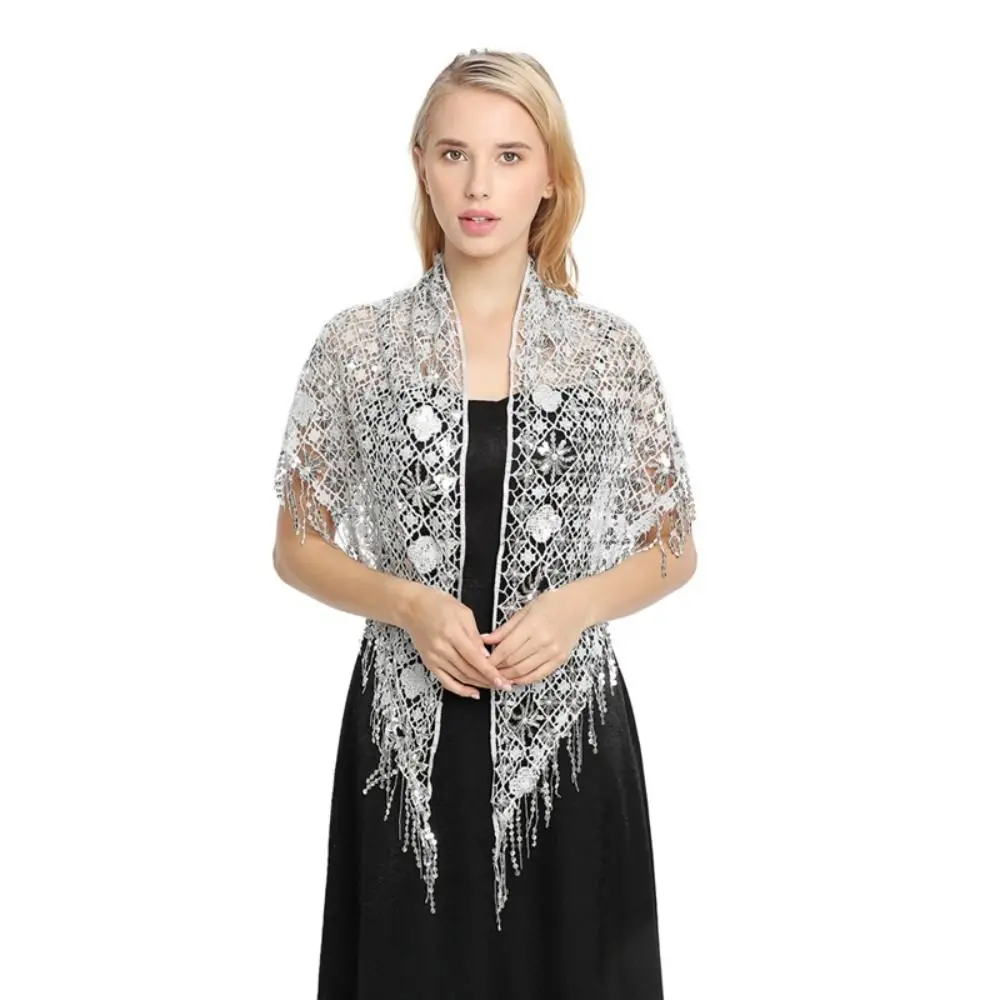 

Sequins Sequins Tassel Shawls Capes Hollow Out Triangle Shawl Tassels Dance Accessories Belly Dancing Scarf