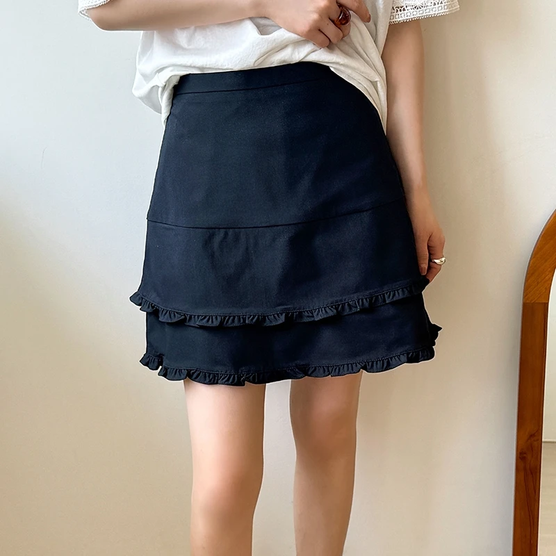

Double Layer Hem A-Line Bodycon Skirt Women 2025 Summer New Short Versatile Casual Trendy Outfit Skirts Len:128
