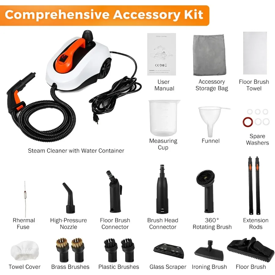 High Pressure Electric Steam Cleaner with Rolling Design for Multi-Purpose Home Use Including Carpet Upholstery Floor and Car D