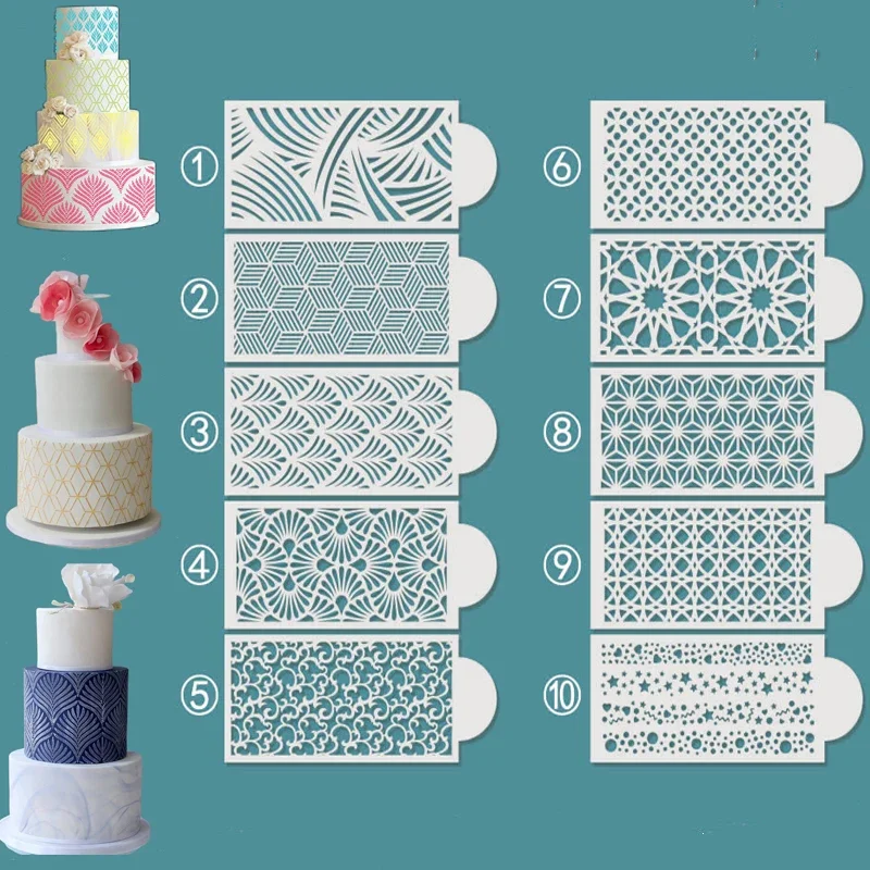 

Fondant Cake Mesh Stamps Stencils Embossing for Decorating Tool Plastic Spray Mold Wedding Cookies Chocolate Drawing Painting