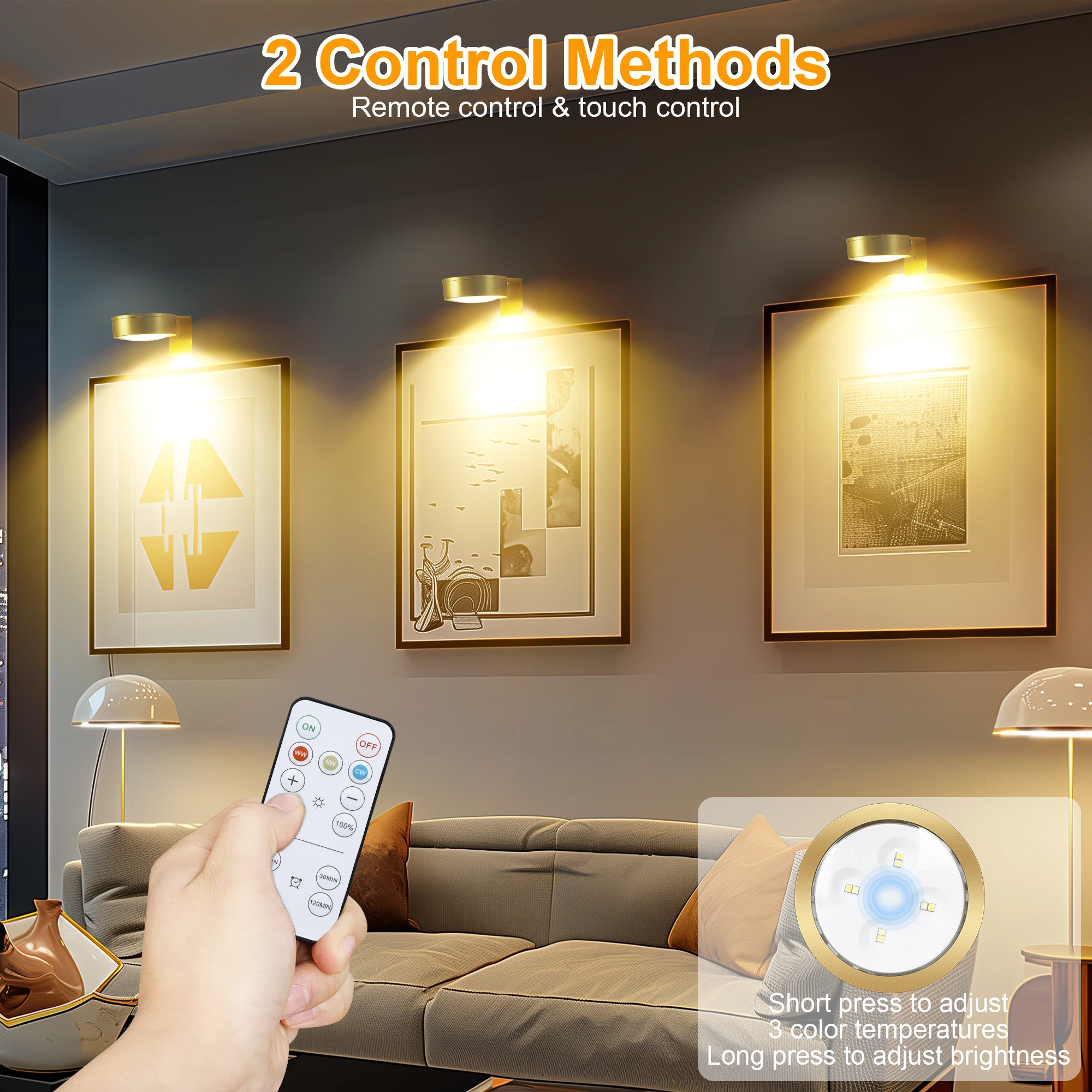 Battery Operated Picture Light 3Pcs Magnetic LED Painting Light with Remote Dimmable Timer for Art Display Home Decor