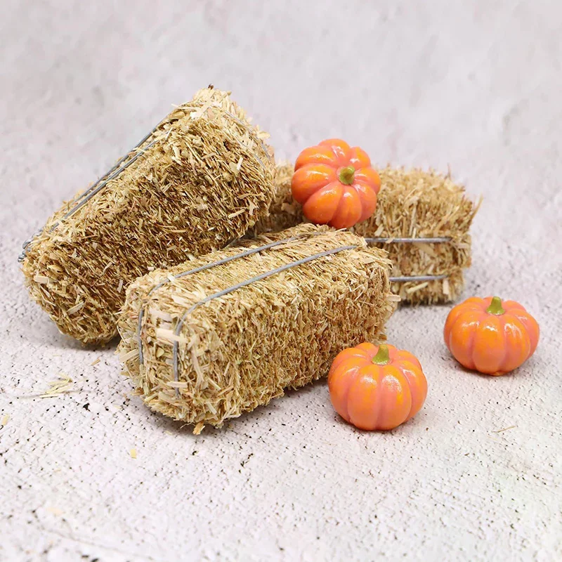 6pcs Mini Hay Bales Rustic Miniature Farm Haystack Stackable Fake Hay Blocks Dollhouse Decoration
