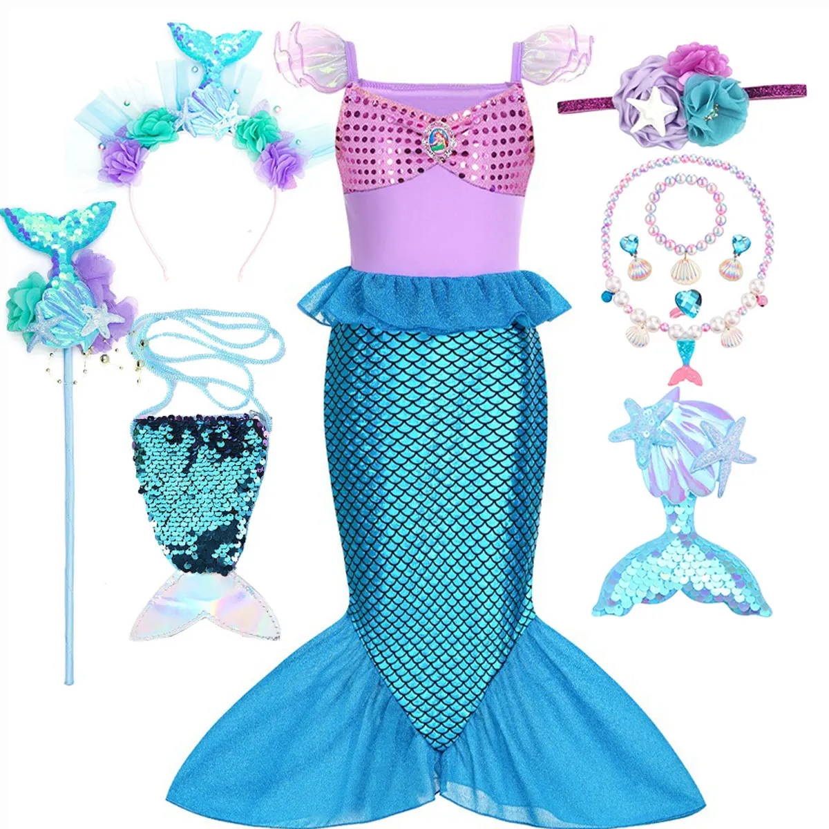 

Little Mermaid Princess Dress for Children Birthday Carnival Halloween Party Fancy Girls Clothes Mermaid Frozen Cosplay Costume