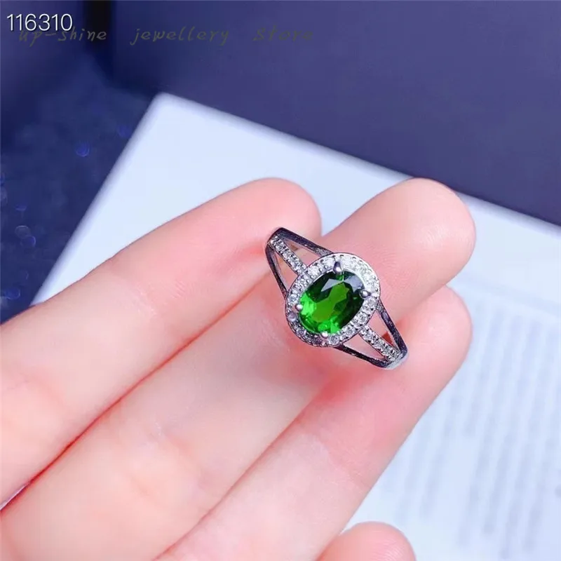 

New 925 Silver Inlaid Natural Diopside Women's Ring, Seiko Crafted, Light Luxury Jewelry, Customizable