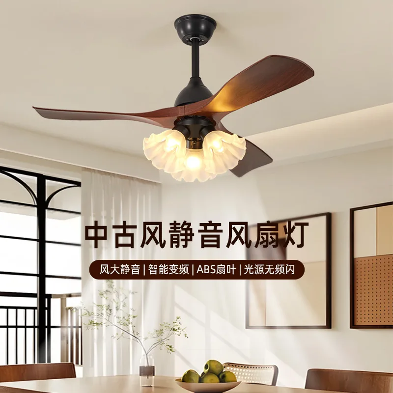 Ceiling Fan Light for Vintage Style Dining Room Lamp with Offline Voice Control Quiet Dual Function Fan and Light for