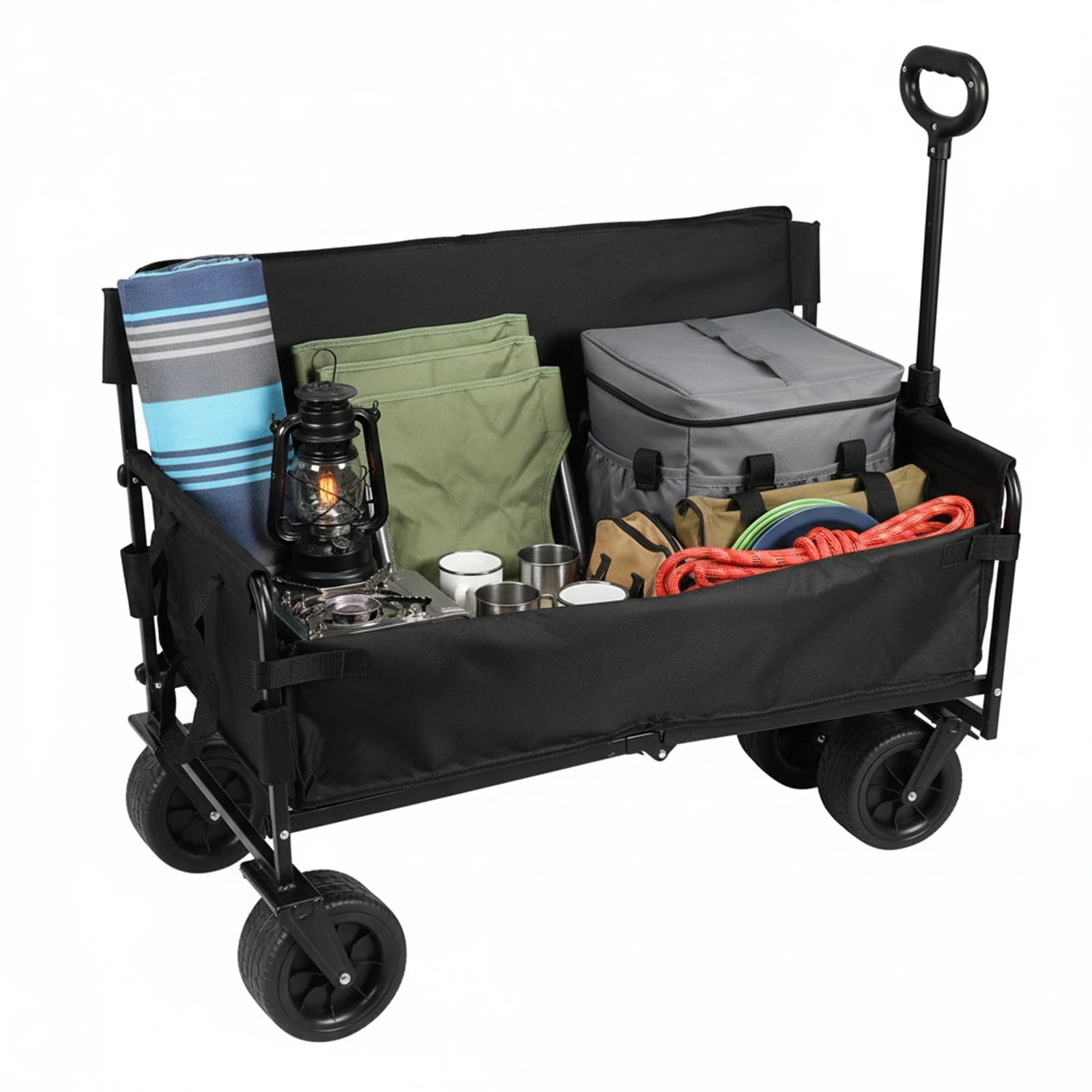 

Large Capacity Collapsible Wagon Cart with Big Wheels Foldable Beach Wagon Cart for Groceries Garden Sport