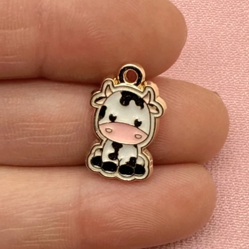 12pcs alloy drip oil cartoon cow pendant, DIY jewelry making earrings, keychain accessories