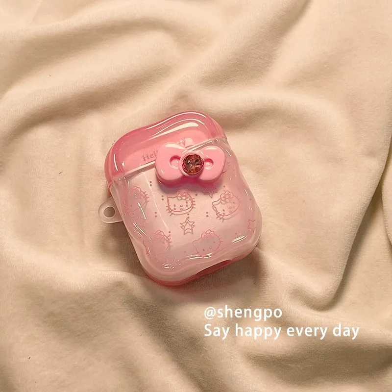 Kawaii سانريو القوس مرحبا كيتي Airpods Pro 1/2/3 أبل سماعة لاسلكية تعمل بالبلوتوث حقيبة سماعة الاذن Airpods 4 واقية غطاء سماعة الاذن