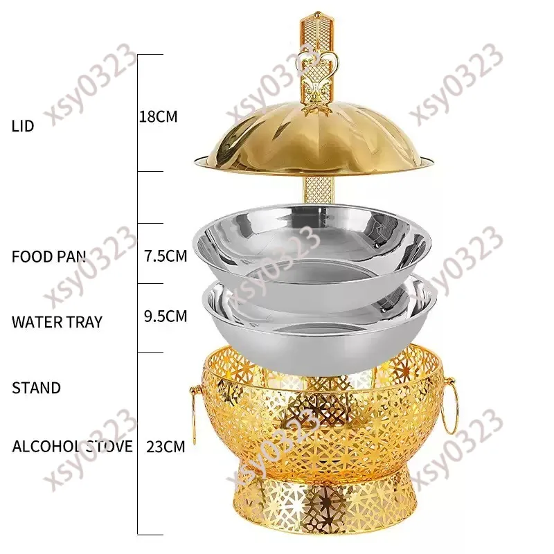 Golden Stainless Steel Chafing Dish, Hanging Lid Food Warmer for Hotel Restaurant