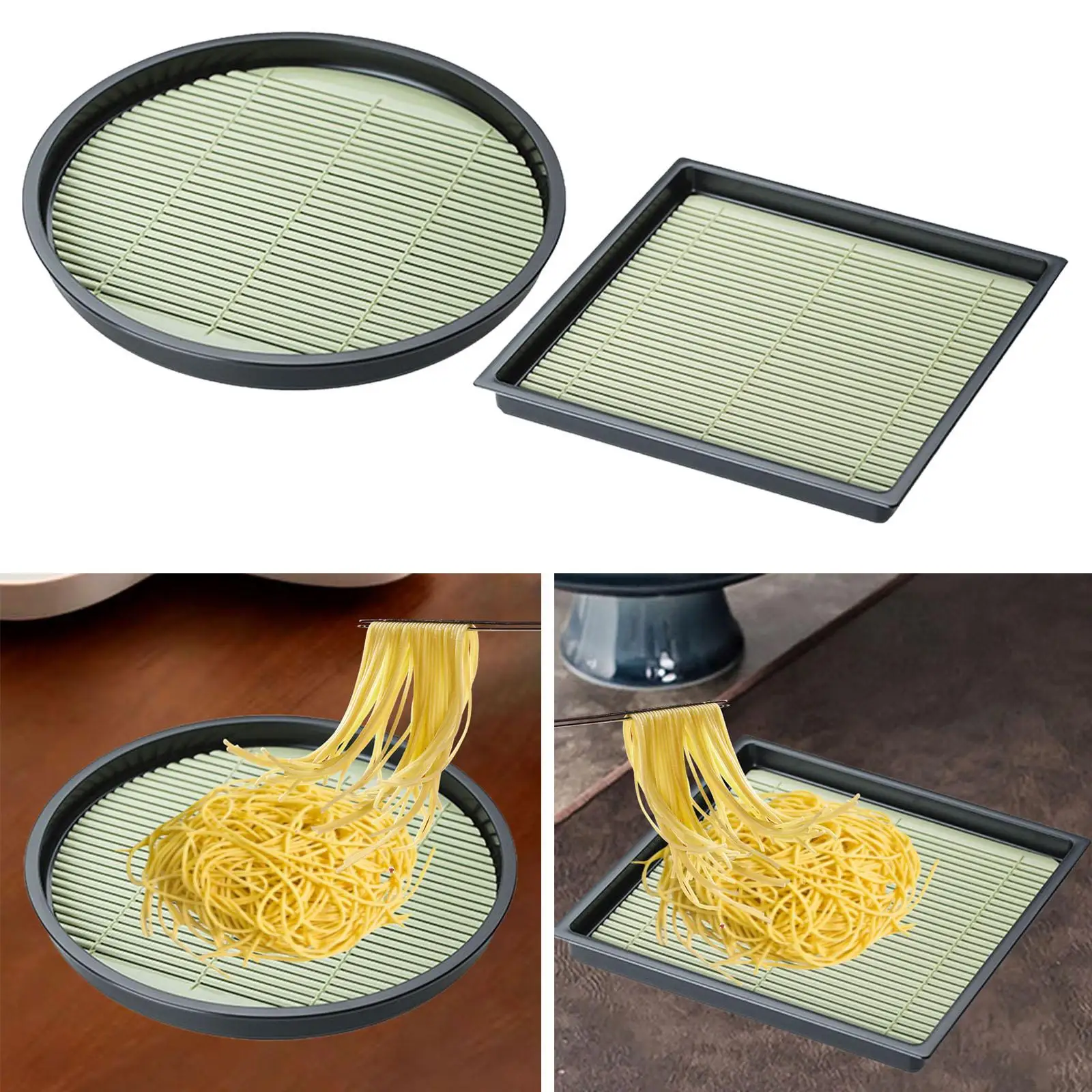 Cold Soba Platter Tray Durable Polypropylene Noodle Plate with Drain Mat Japanese Style for Home Kitchen Snacks