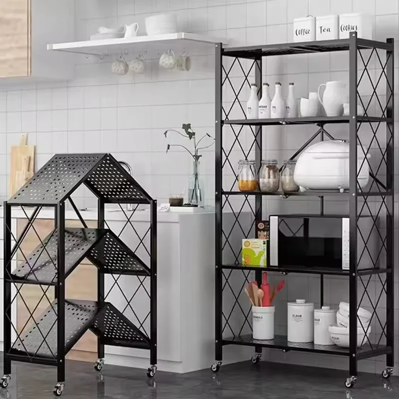 Household Folding Steel Shelf Multi-layer Kitchen Bathroom Locker (with Folding Wheel)