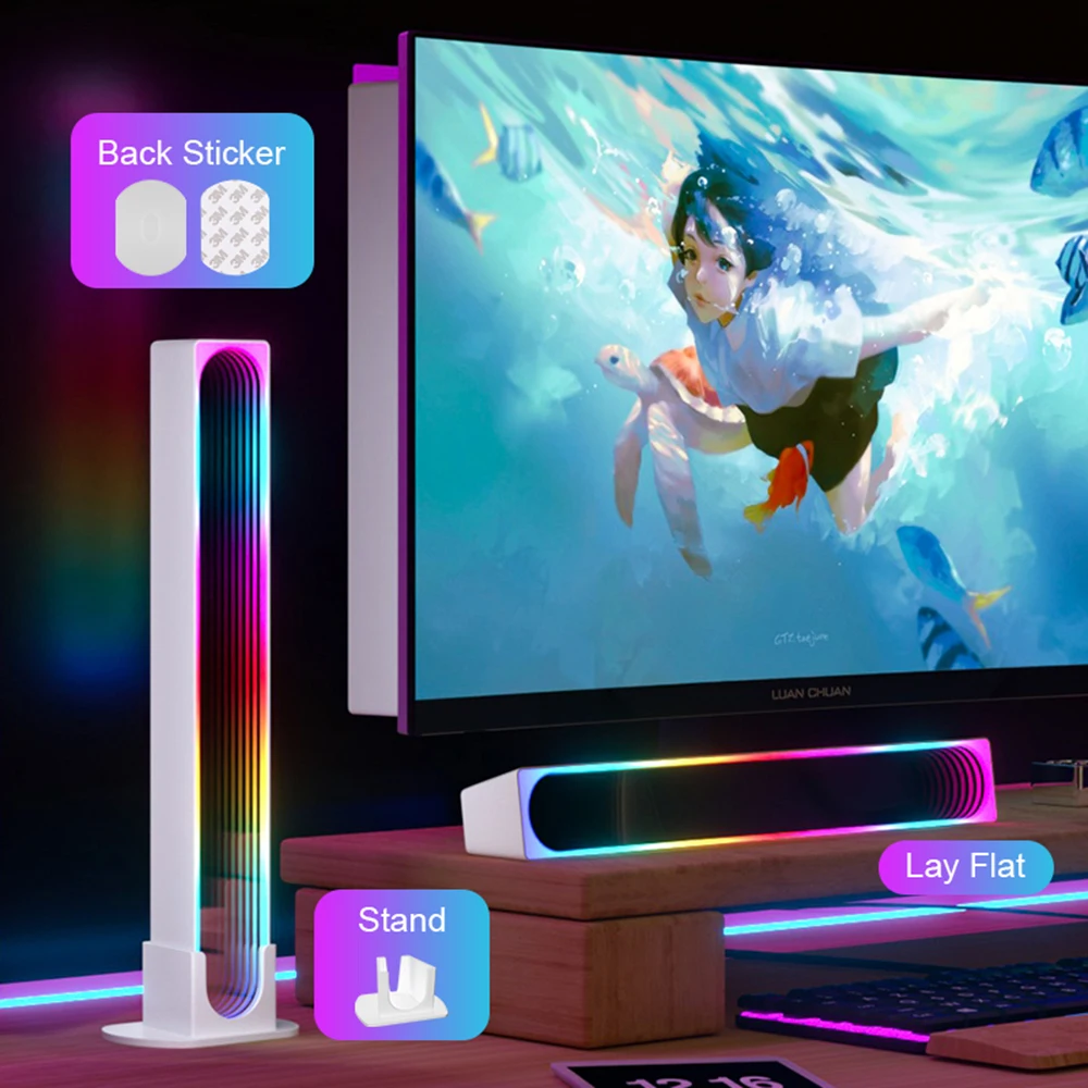 RGB Rhythm Atmosphere Light LED Desktop Floor Light Bar Bluetooth Music Night Light Game TV Room Decorative Light.