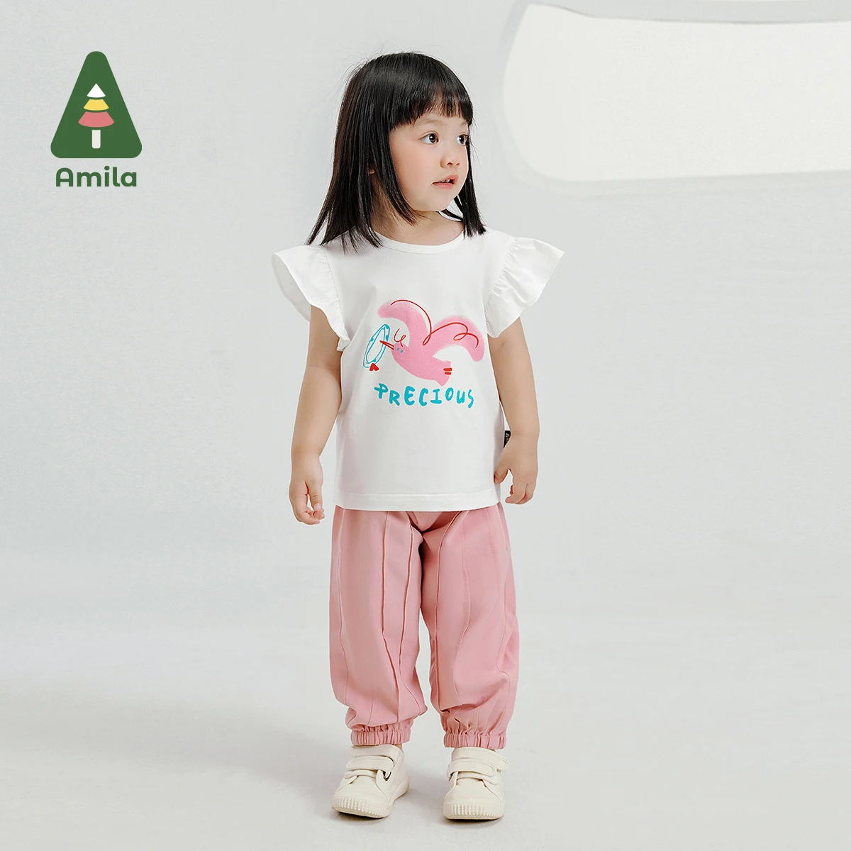 Amila vestito da ragazza 2024 estate nuovo Top manica piccola con Leggings colorati trasparenti Set di due pezzi in cotone Boutique silenzioso