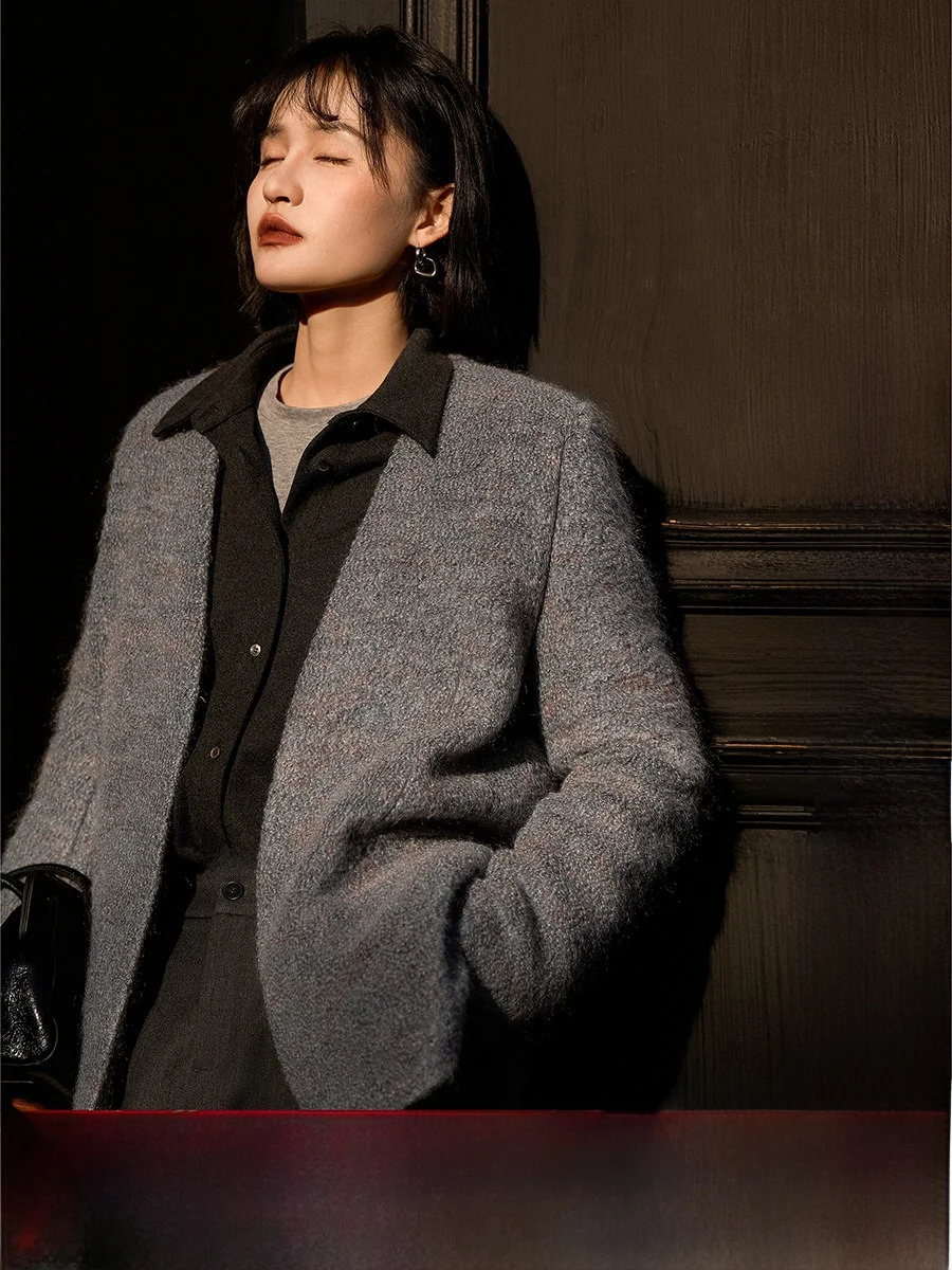 

Xhange Dry Nebula Baby Camere Circle шерстяное пальто женский костюм без воротника Sle ort Jaet теплый OL Sle Commute Faion