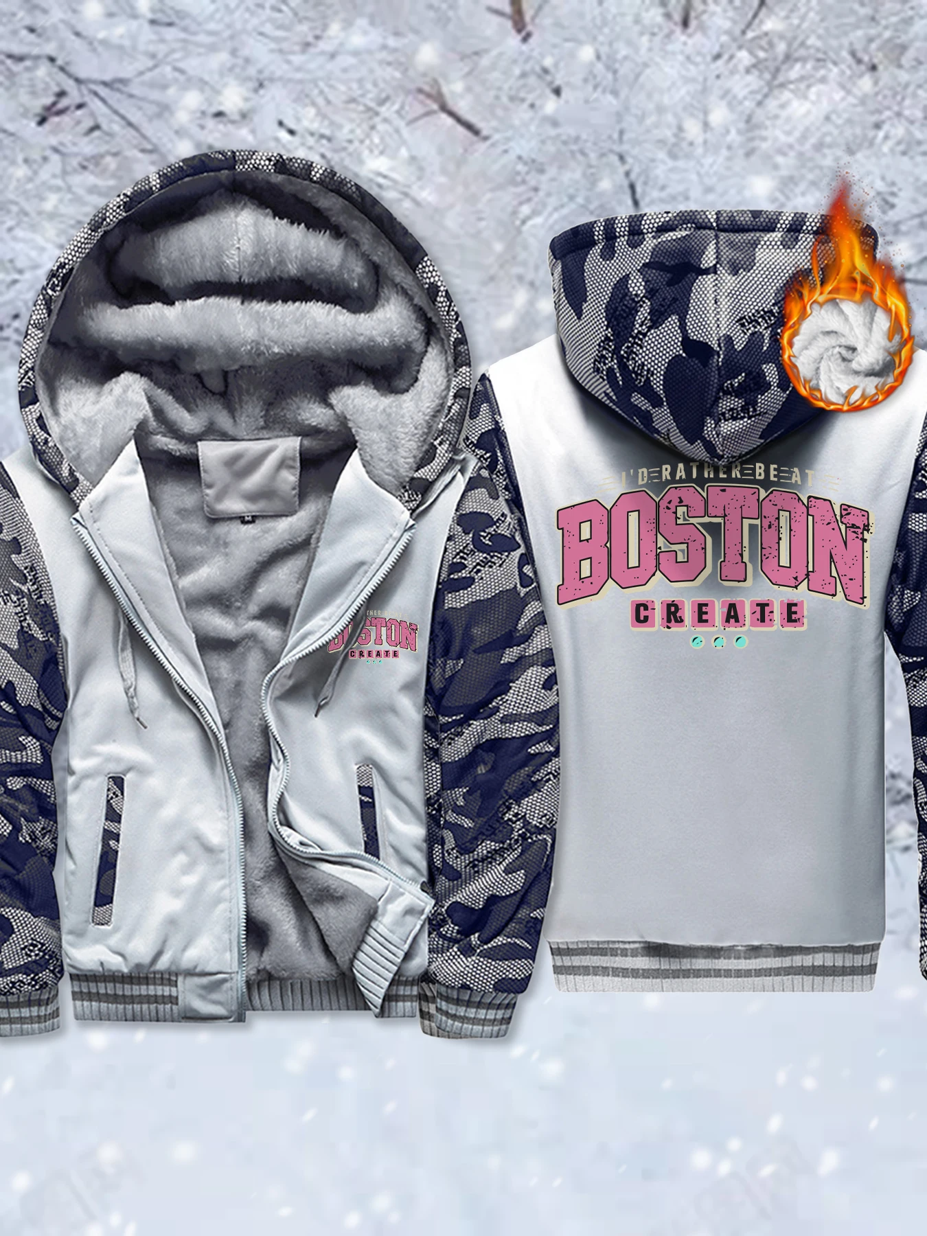 

I'D Rather Be At Boston Create Мужская одежда с принтом Зимнее мягкое пальто Флисовая тяжелая уличная одежда Высококачественная куртка на молнии