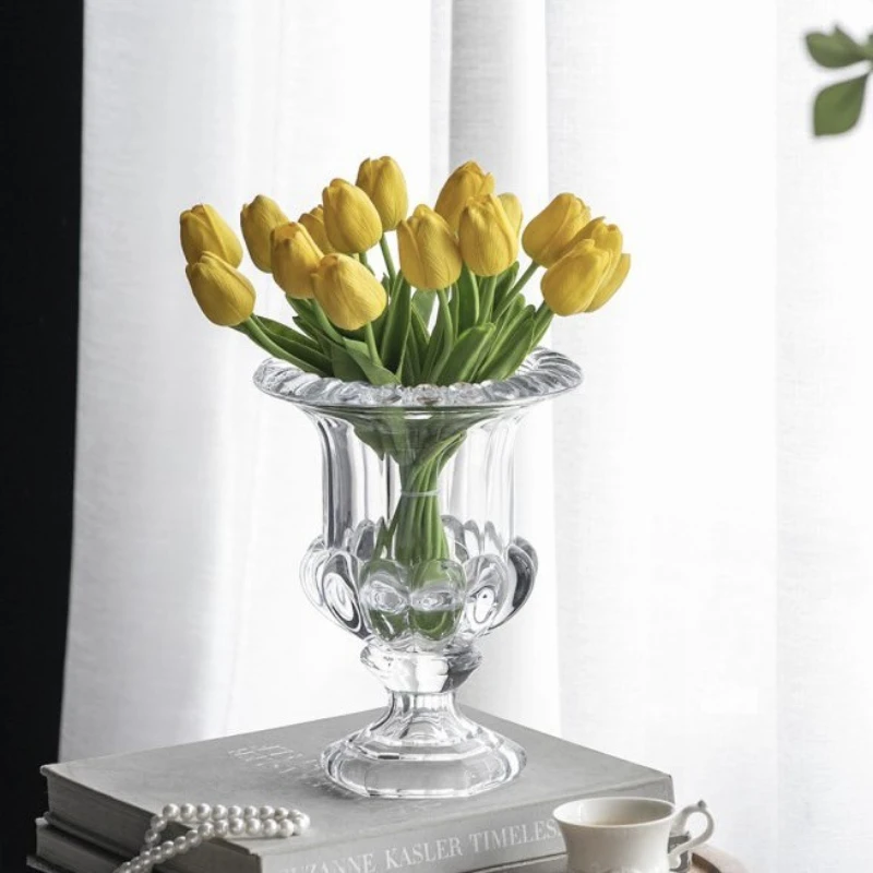 Thickened crystal glass vase, bud flower, high foot series, fruit bowl, fruit bucket, fireworks, utensils, French luxury