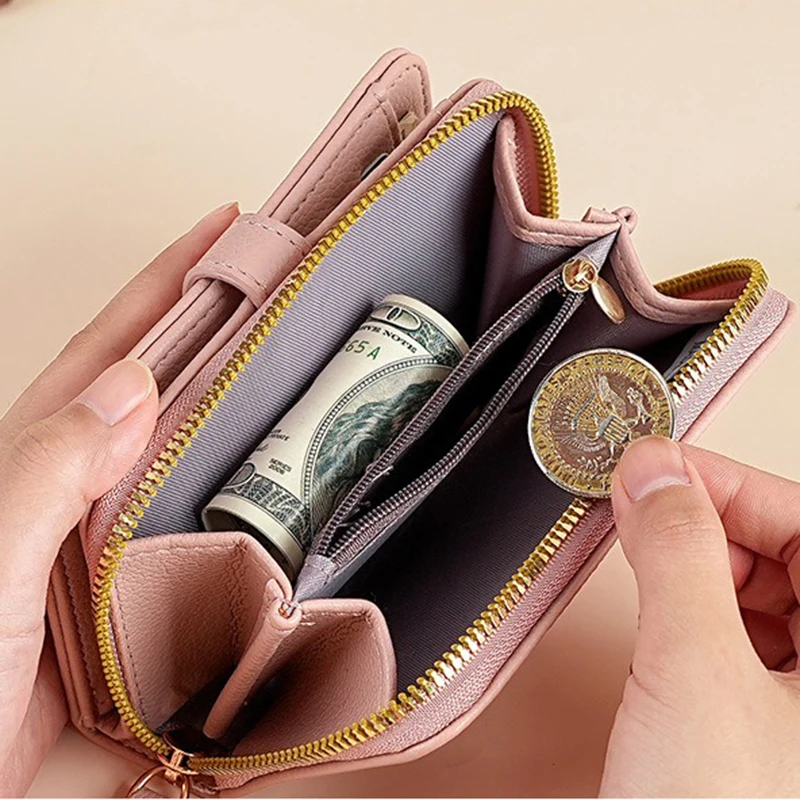 محفظة نسائية مع جيب للعملات المعدنية بسحاب محافظ من جلد البولي يوريثان للنساء محافظ بنمط ليتشي وحقائب يد وحقائب نقود Simole Billfold #3