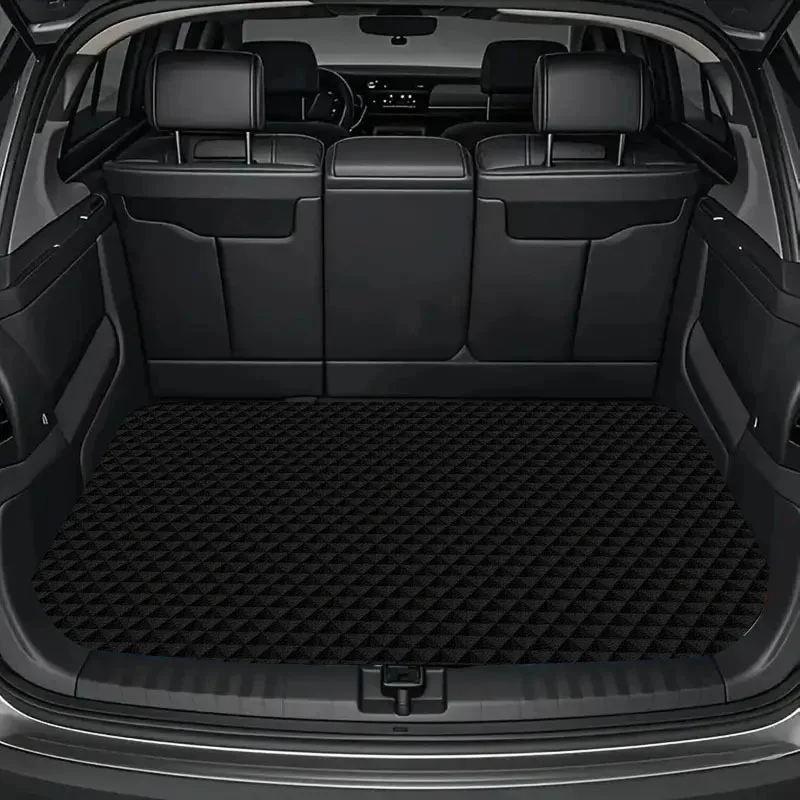 1pc Car Trunk Mat Polyester Fiber Fabric Universal Black Rhombus Pattern Anti-Slip Waterproof Auto Rear Cargo Liner Protector