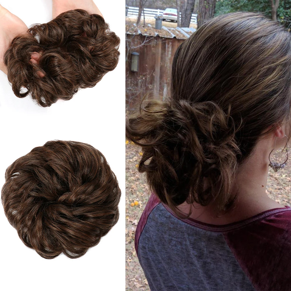 1PCS Messy Fluffy Donut Flower Bun Updo Chignon Synthetic wigs Wavy Curly Hairpiece Hair Extensions Elegant Women Hair Accessory