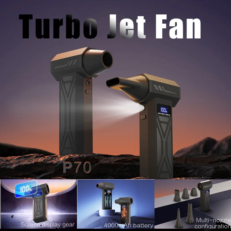 

Беспроводная воздуходувка P70 Turbo для мойки автомобилей на открытом воздухе с LED-подсветкой, высокоскоростной струйный вентилятор для очистки ПК и автомобилей