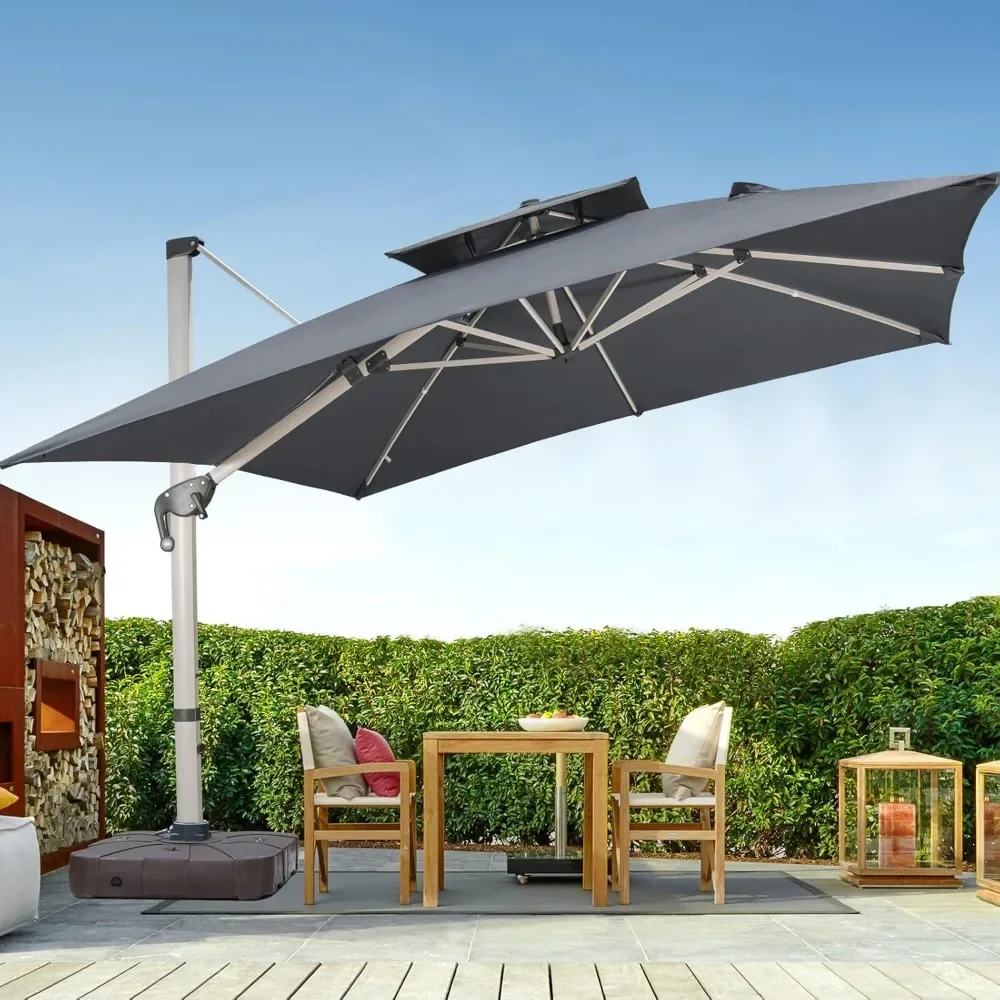 

10 X 10 Foot Square Cantilever Sunshade with Cross Base and 360 ° Rotating Offset Terrace Sunshade, Large Outdoor Sunshade