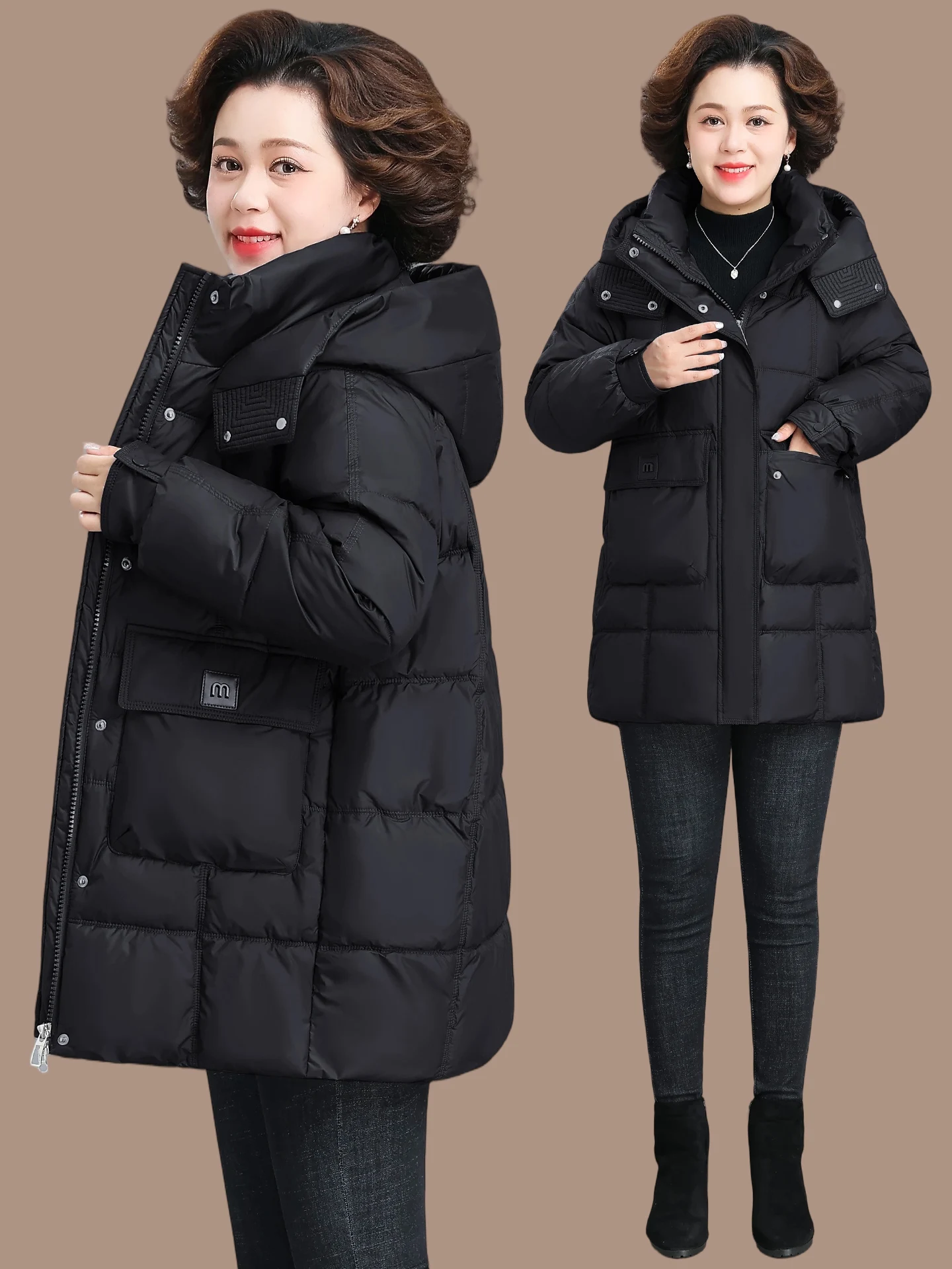 

Sli Middle-Aged Mom down Cotton Jaet Mid-Length plus Size Women's Autumn Winter Coat Faionable Warm Lightweight Zipper