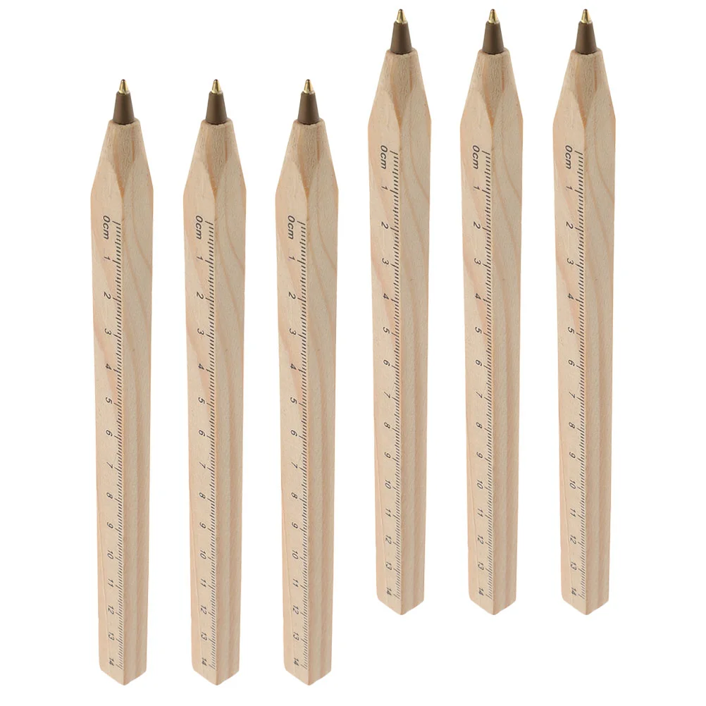 6 Pcs Solid Wood Ballpoint Pen Carpenter Drafting Pens Ink Ruler Black Woodwork Marker Degradable