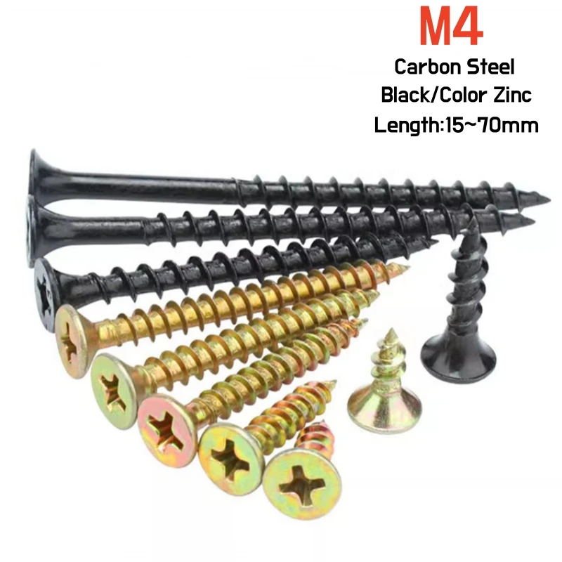 M4 Cross Countersunk Head Fast Self Tapping Wood Screw Black/Color Zinc Flat Head Phillips Tip Drywall Screw Fiber Nail