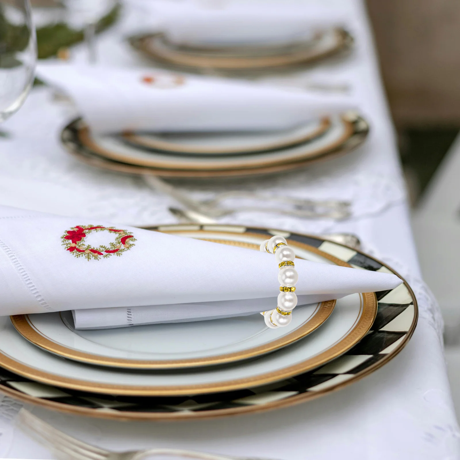 

20 шт., свадебные кольца для салфеток, золотой жемчуг, имитация бисера, пряжка для салфеток для приемной, обеденный стол, декор для банкета и вечеринки