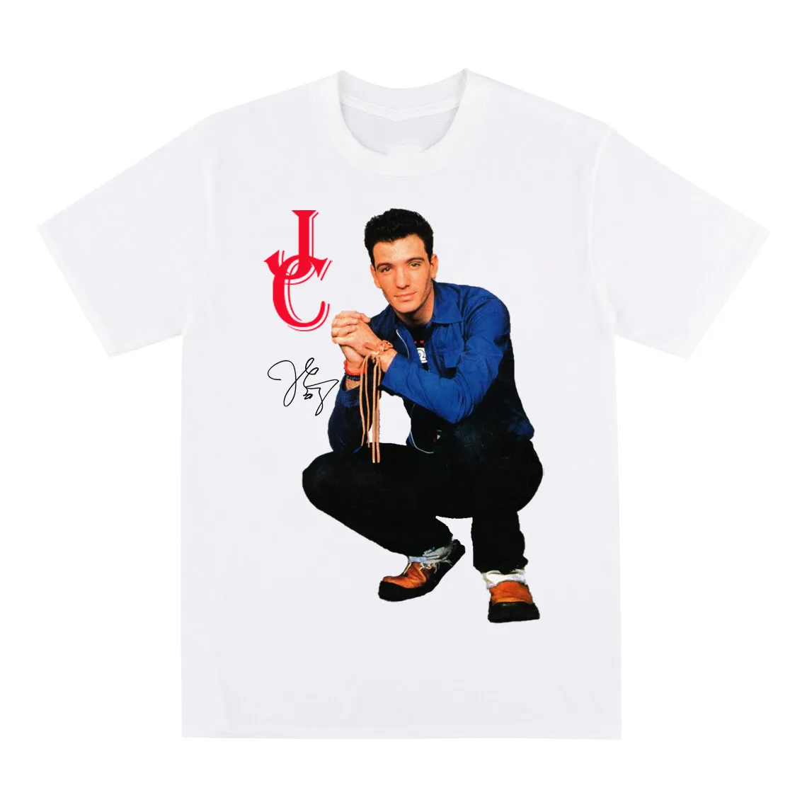 

Jc Chasez NSYNC Signed Retro 80s Shirt Short Sleeve White Unisex S-5XL