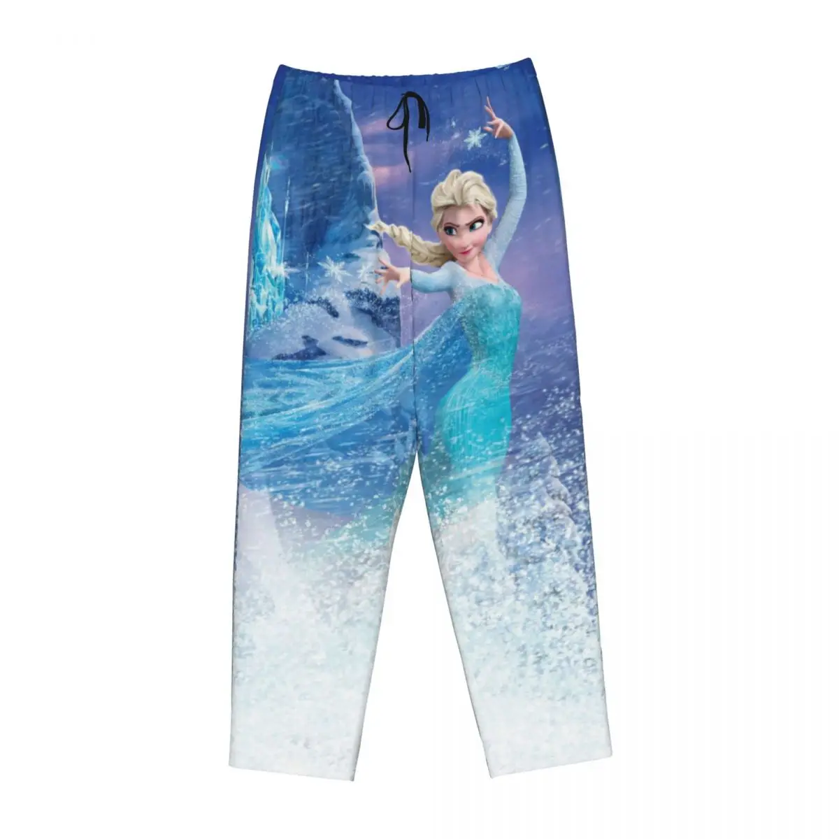 Pantalon de pyjama personnalisé Elsa Frozen pour femme, vêtements de nuit, ceinture élastique, bas de salon de sommeil avec poches, dessin animé, animation