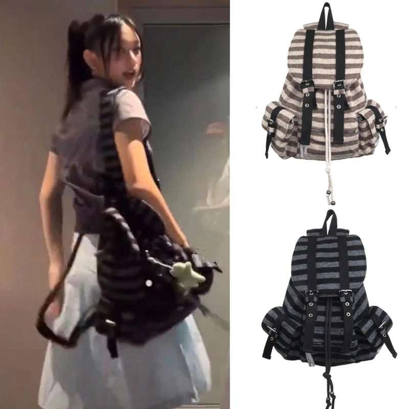 

Retro Stripes Bag Large Capacity Student Schoolbag For Women Men Commuter All-Matching Backpack Simple Fashion Backpack Gifts