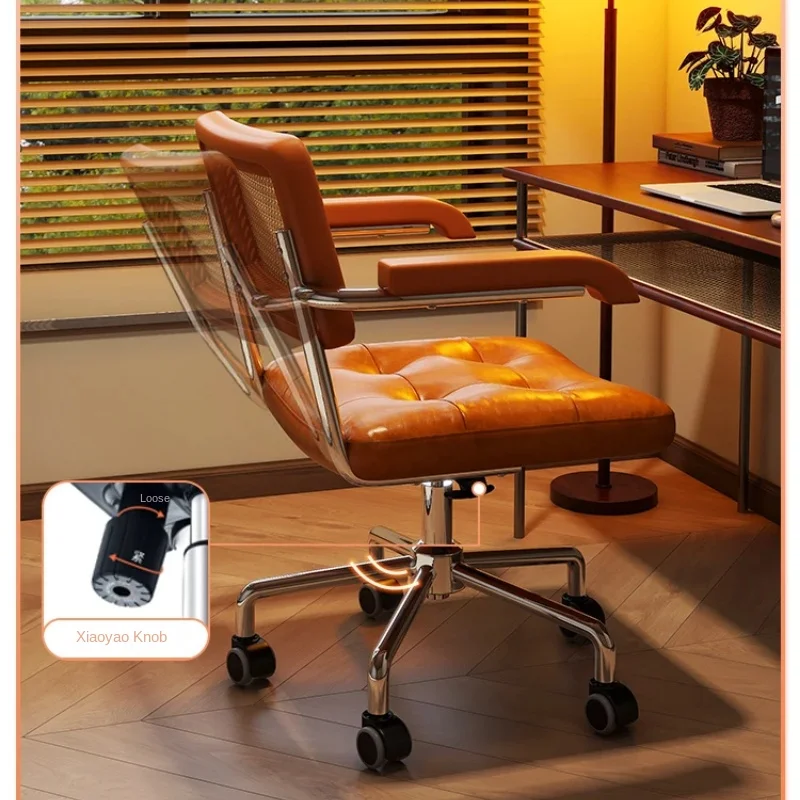 Silla giratoria Retro de ratán para ordenador, asiento de oficina japonés, cómoda silla de escritorio de almacenamiento con reposabrazos