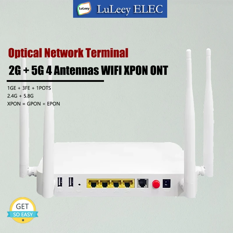 

5pcs 5G ONU Dual Band 4 Antennas WIFI 2.4G 5.8G XPON 1GE+3FE+1POTS ONT 20KM XPON / GPON / EPON OLT Route PPPoE/DHCP