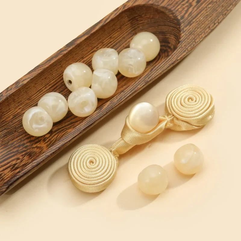 National style cheongsam plate buckle butto horizontal hole DIY imitation jade beads, Tang costume Hanfu button accessories