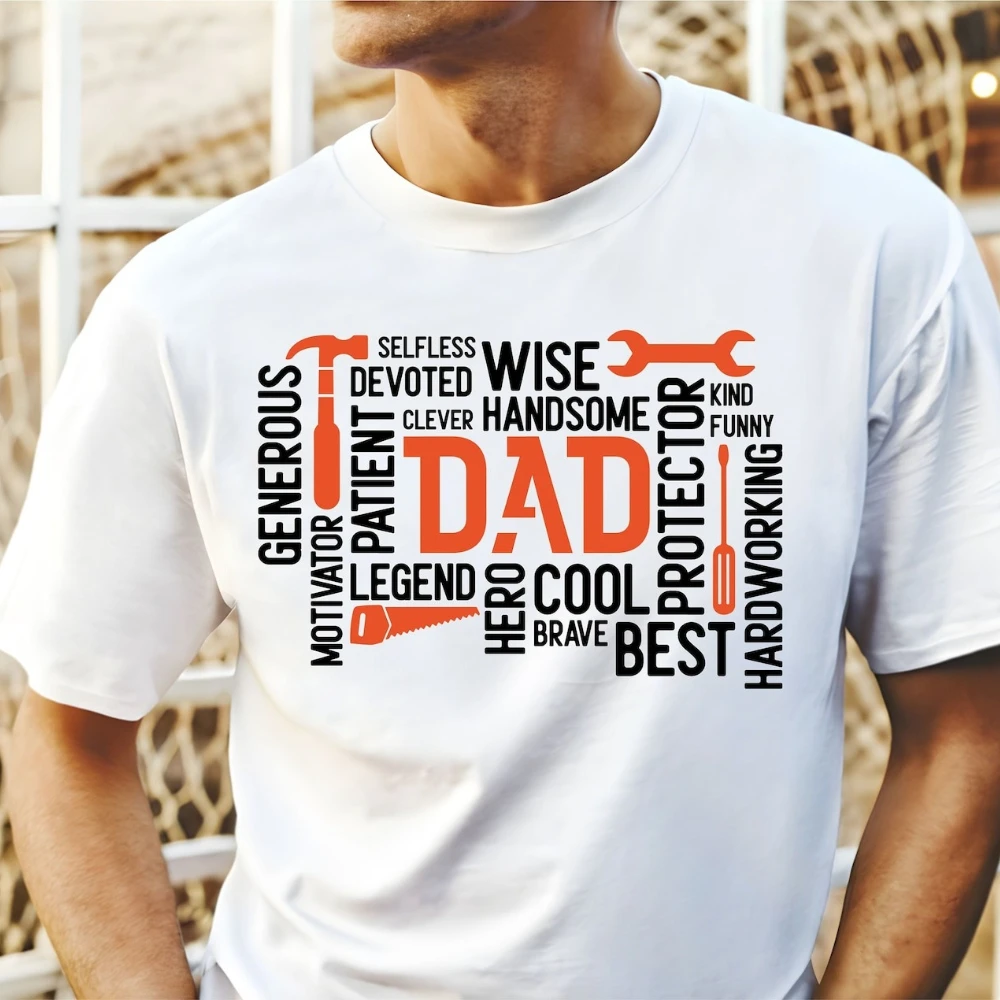 Best Dad Word Art T-Shirt Handyman Tools Positive Traits Graphic Tee Father's Day Gift Casual Clothing Men Summer Cotton Tops