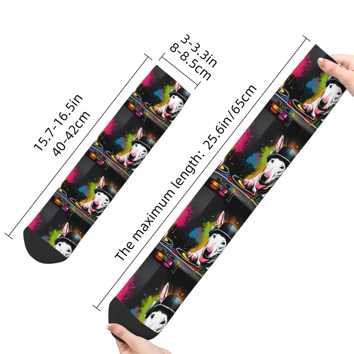 Funny Crazy Sock for Men English Bull Terrier DJ Vintage Bull Terrier Pet Dog Quality Pattern Printed Crew Sock Novelty Gift