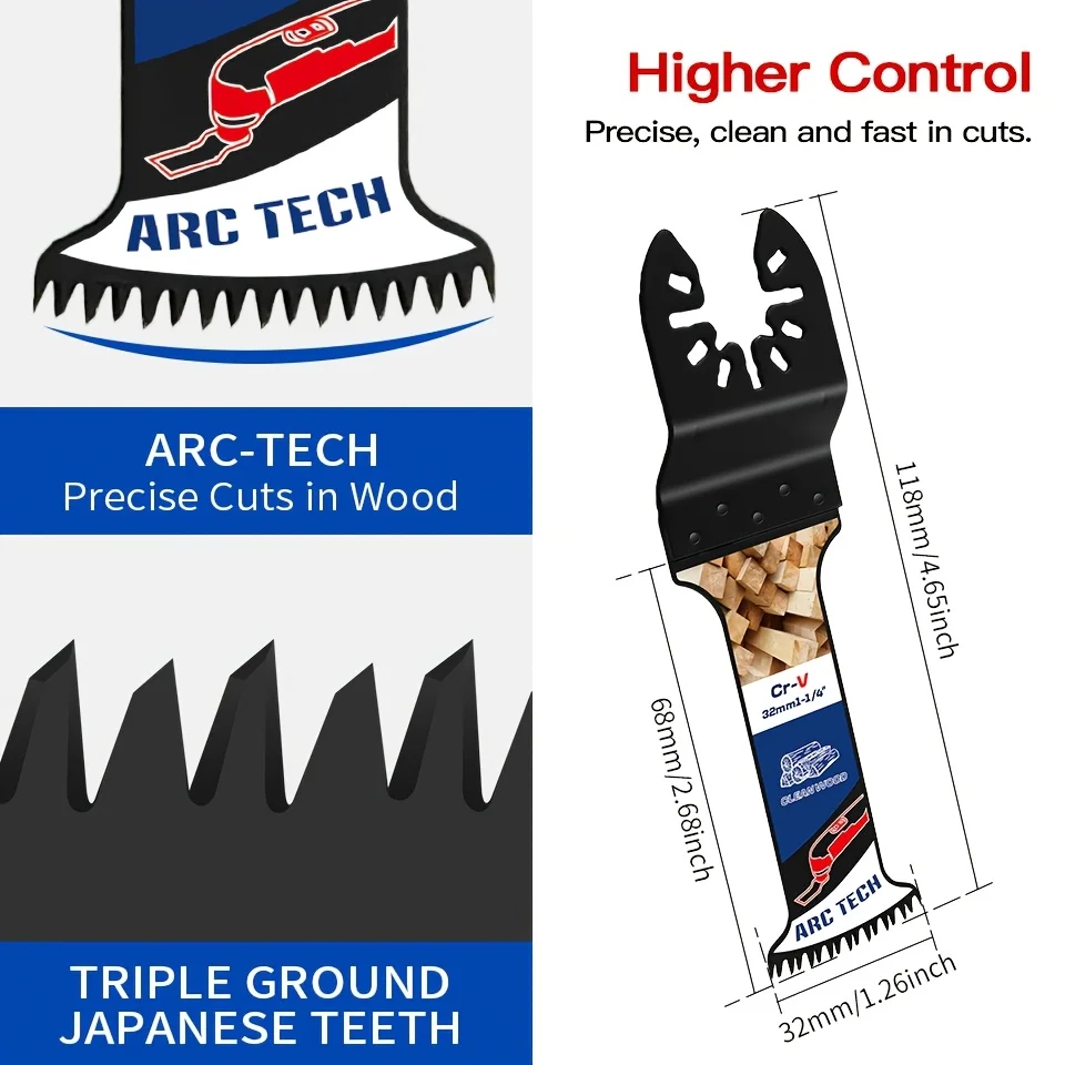 3/15pcs Arc Tech Extra Long Oscillating Tool Blades Bi-Metal and Japanese Teeth Multitool Blades for Wood, Plastic Nails Metal