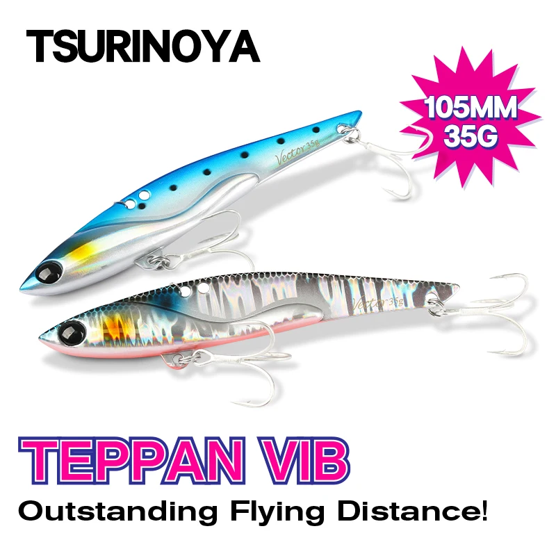 TSURINOYA Vector Metal VIB Fishing Lures 105mm 35g 3D Eyes Bass Artificial Hard Bait Long Cast Fishing Tackle with Treble Hooks