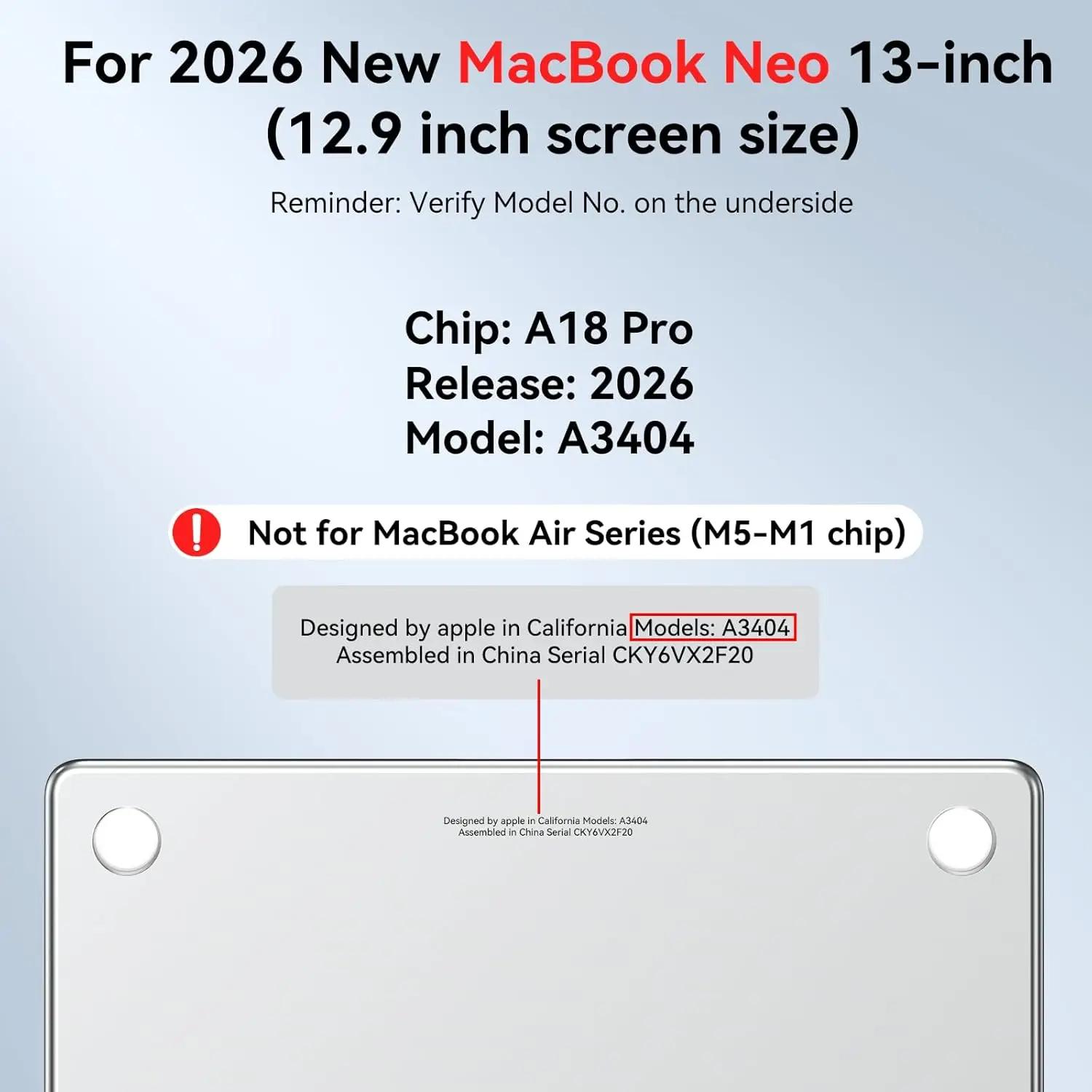 For MacBook Neo Case 13 inch 2026 Release A18 Pro Chip Model A3404, Match Official Color, Scratch Resistant,Back to School Gifts