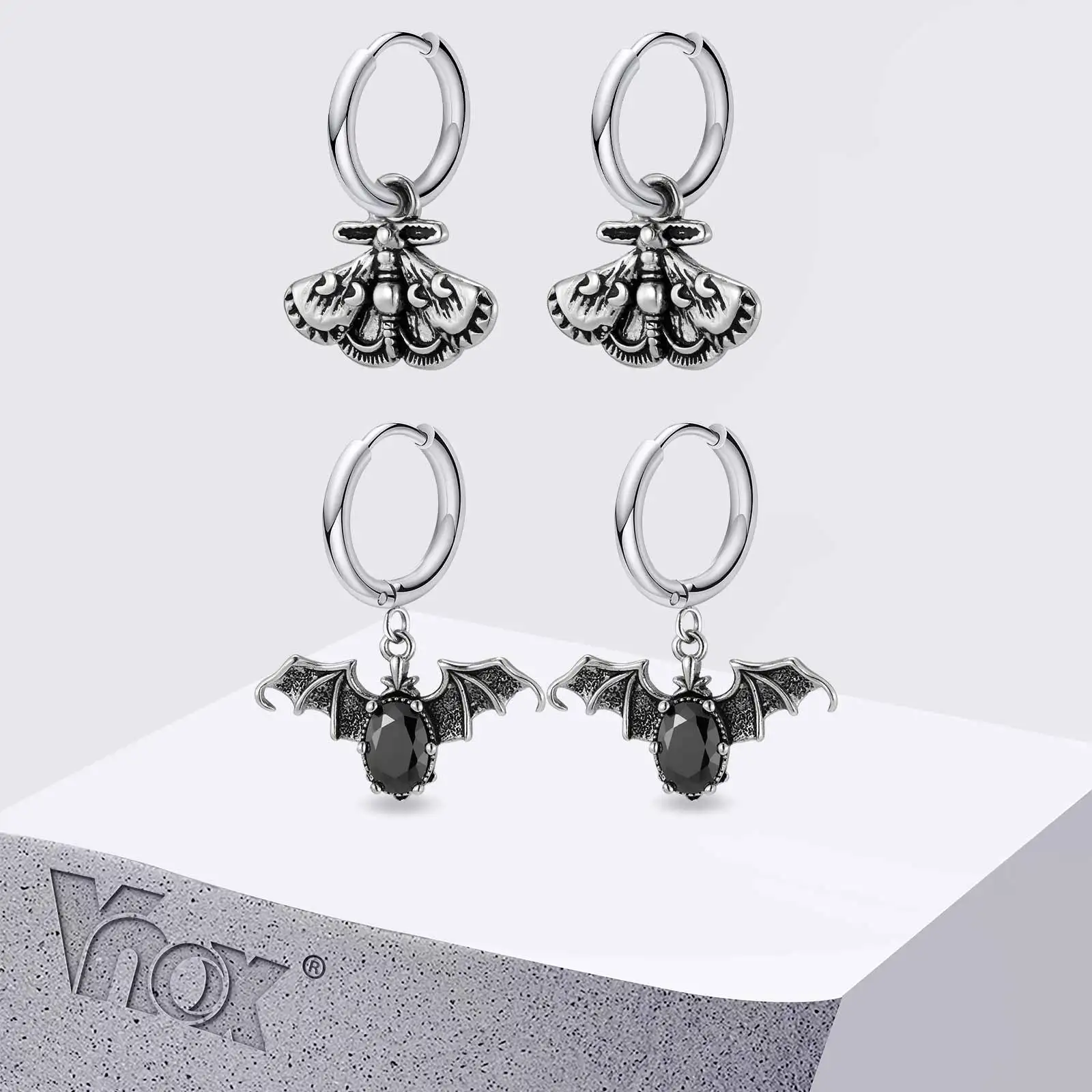 

Vnox Gothic Vintage Moth Bat Hoop Earrings for Men, Stainless Steel Hypoallergenic Halloween Punk Jewelry Gift with Ear Piercing
