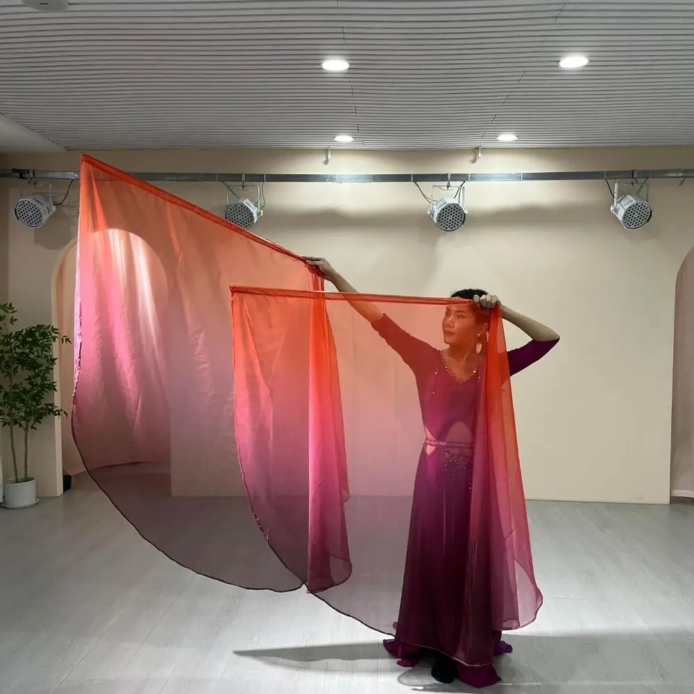 Belly Dance Props Gradient Half-circle Flag Colorful Gauze Scarf with Telescopic Stick Bellydance Stage Performance Accessories