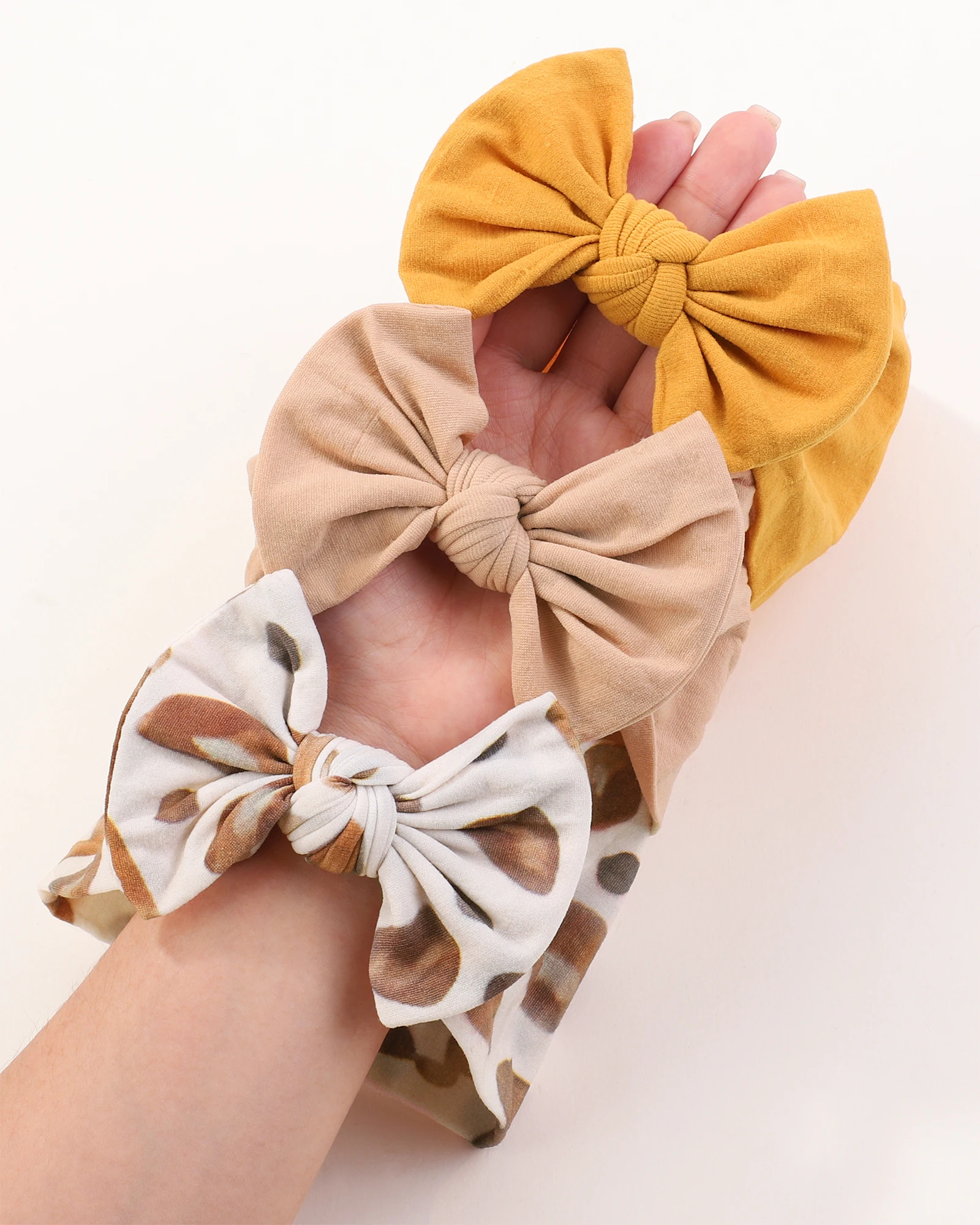 3 stücke Elastische Stricken Baby Stirnband Set für Mädchen Weiche Nylon Turban Bögen Kinder Haar Zubehör Neugeborenen Großhandel Geschenk