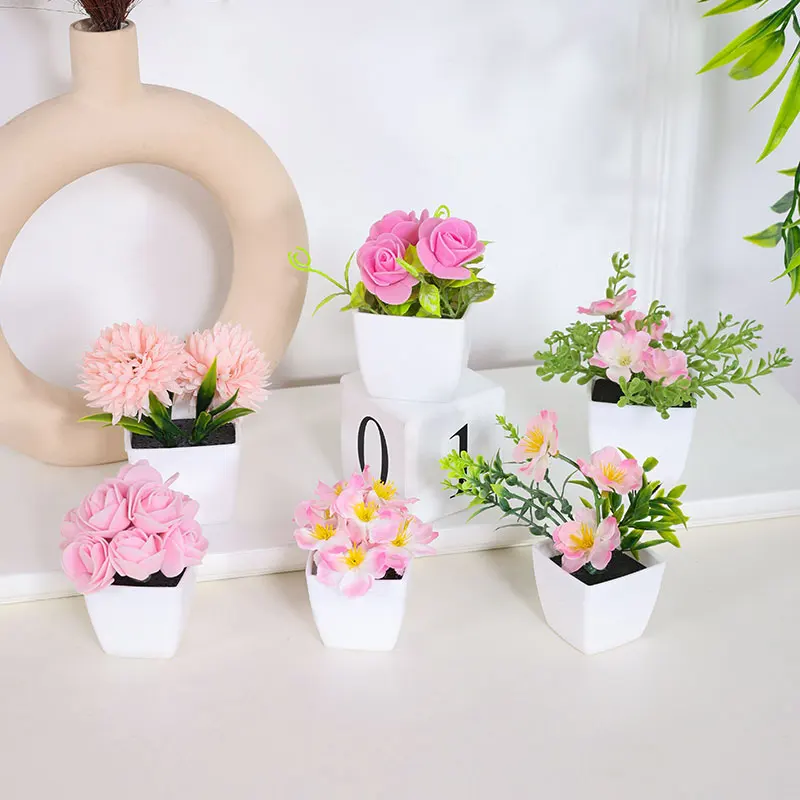 1 Satz (6 Stück) künstliche Blume Lavendel Rose Pfirsich Topfpflanze, Haus, Restaurant, Büro, Handels zentrum Desktop-Dekoration