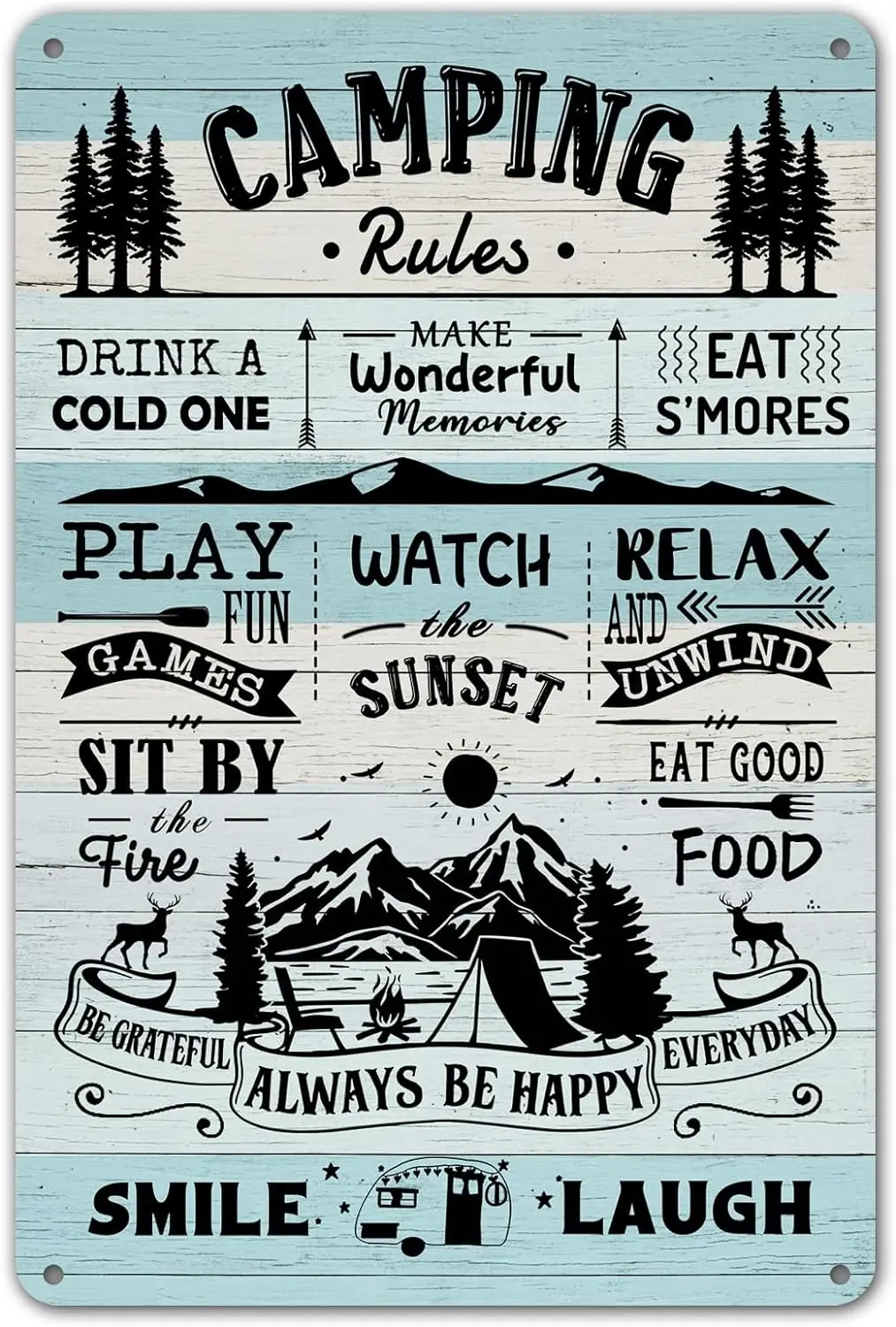 Camping Rules Sign Funny Camping Wall Decor For Camper, Cabin, Rv Outside Inside Use 12 x 8 Inch (271)