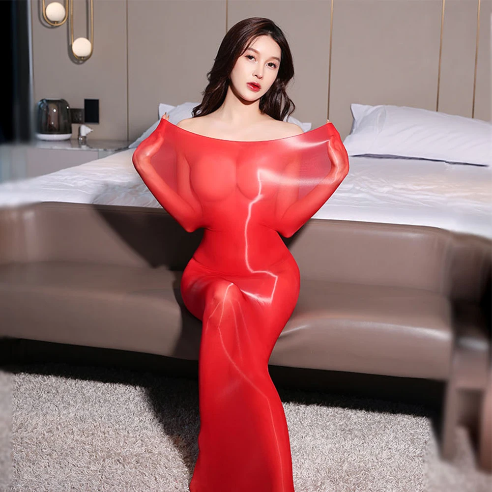 

Lingerie Bodysuit Stocking Home Oil Shiny See Through Sexy Sheer Smooth Women Women White Skin Black Blue Grey